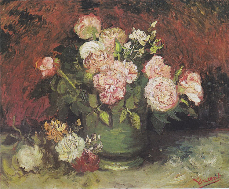 Bowl With Peonies And Roses Van Gogh Oil Painting